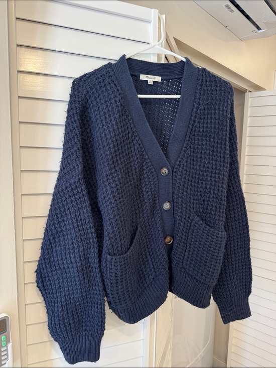 Madewell Sweaters - Madewell Navy Waffle-Knit Button Cardigan